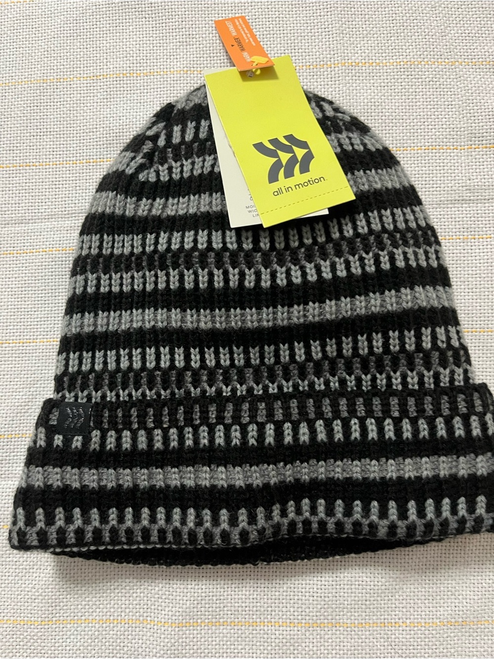 all in motion Black and Gray Striped Knit Cuffed Beanie